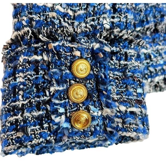 Zara Blue Tweed Blazer with Gold Buttons - Picture 3 of 6